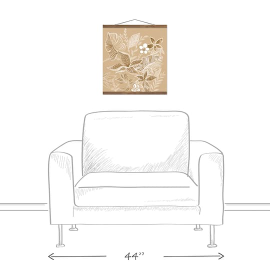 Neutral Tropical Flowers Teak Hanging Canvas
